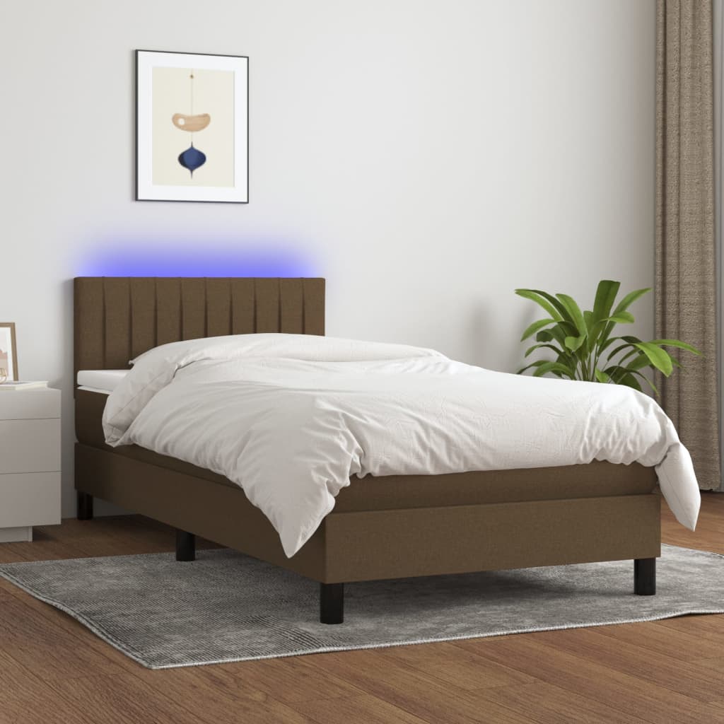 Krevet box spring s madracem LED tamnosmeđi 80 x 200 cm tkanina