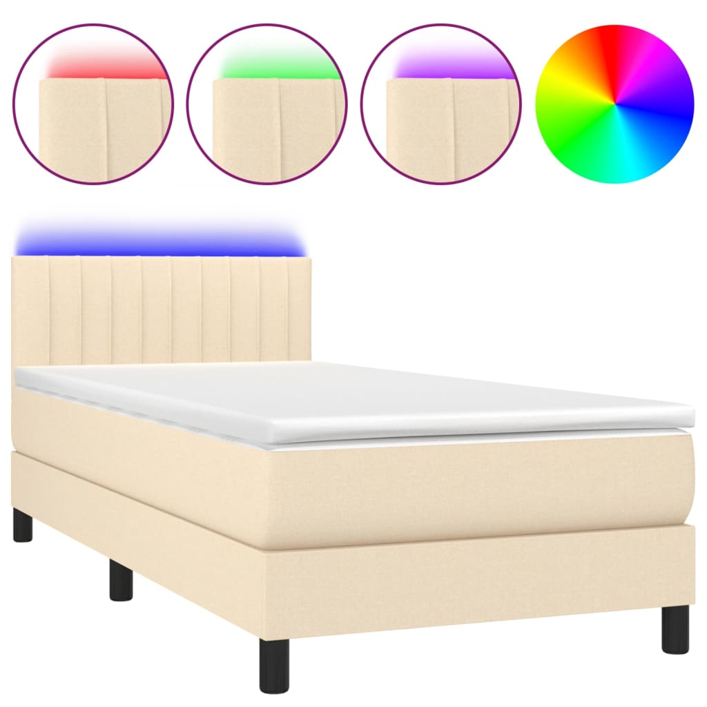 Krevet box spring s madracem LED krem 90x190 cm od tkanine