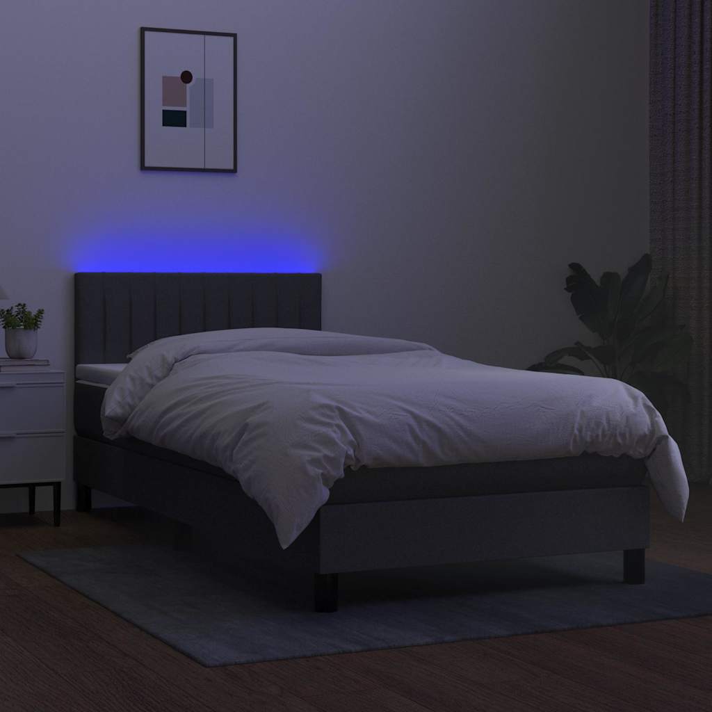 Krevet box spring s madracem LED tamnosivi 90x200 cm tkanina