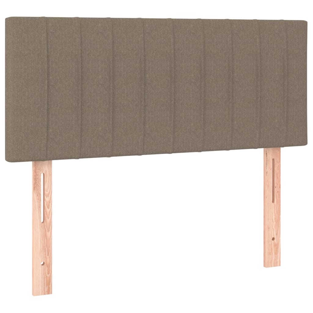 Krevet box spring s madracem LED smeđesivi 90x200 cm tkanina