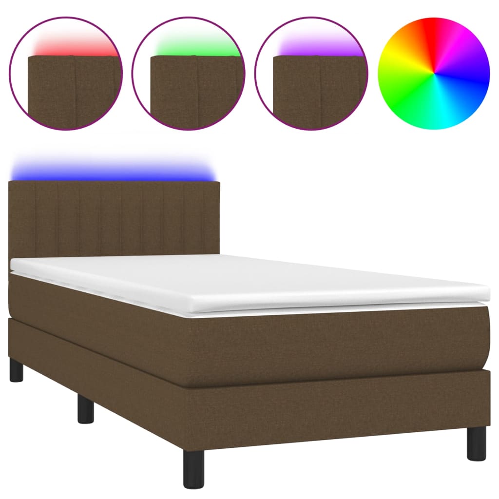Krevet box spring s madracem LED tamnosmeđi 100x200 cm tkanina