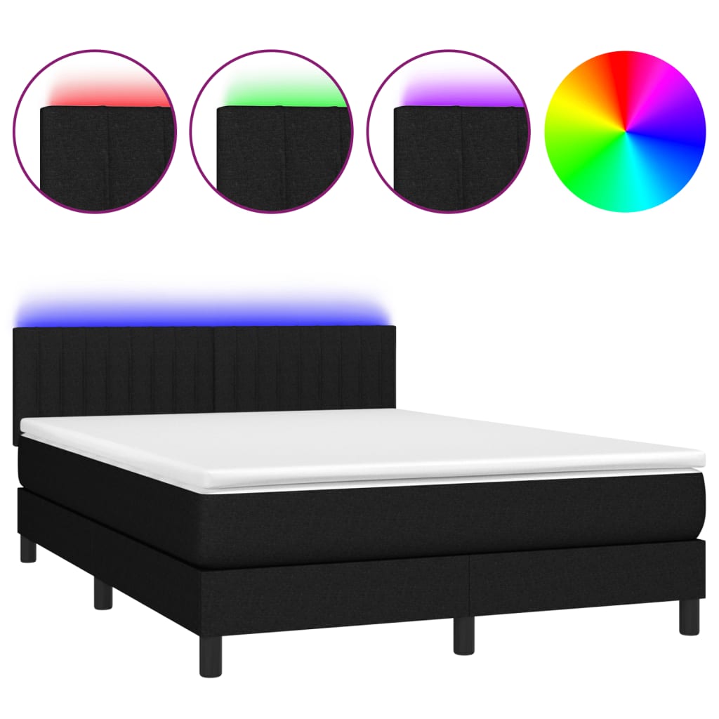 Krevet box spring s madracem LED crni 140x200 cm od tkanine