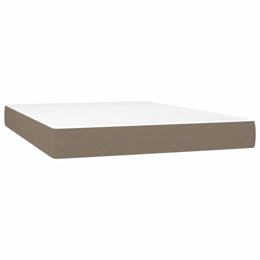 Krevet box spring s madracem LED smeđesivi 140x200 cm tkanina