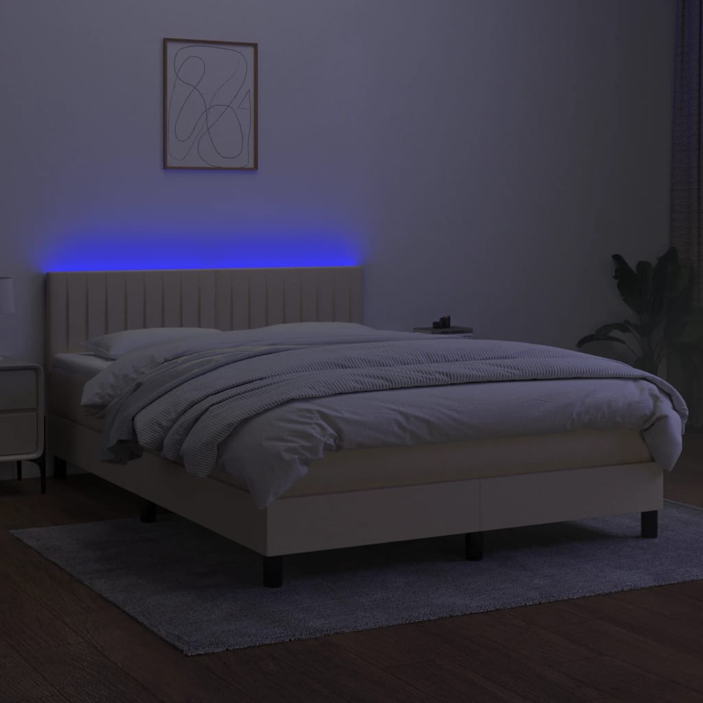 Krevet box spring s madracem LED krem 140x200 cm od tkanine