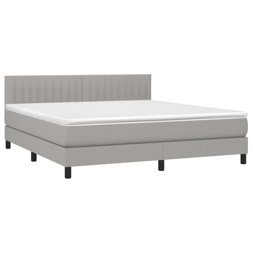 Krevet box spring s madracem LED svjetlosivi 160x200 cm tkanina