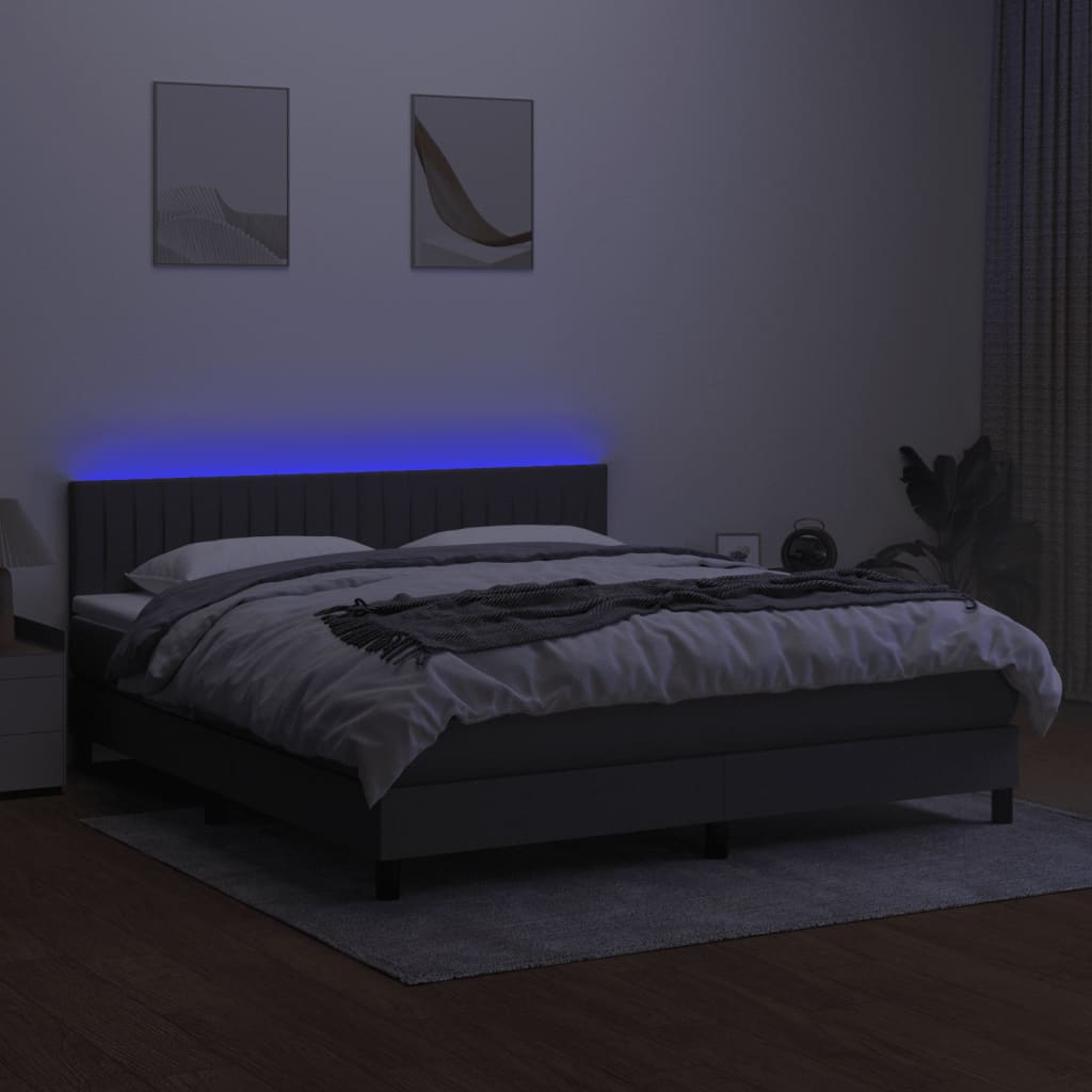 Krevet box spring s madracem LED tamnosivi 160x200 cm tkanina