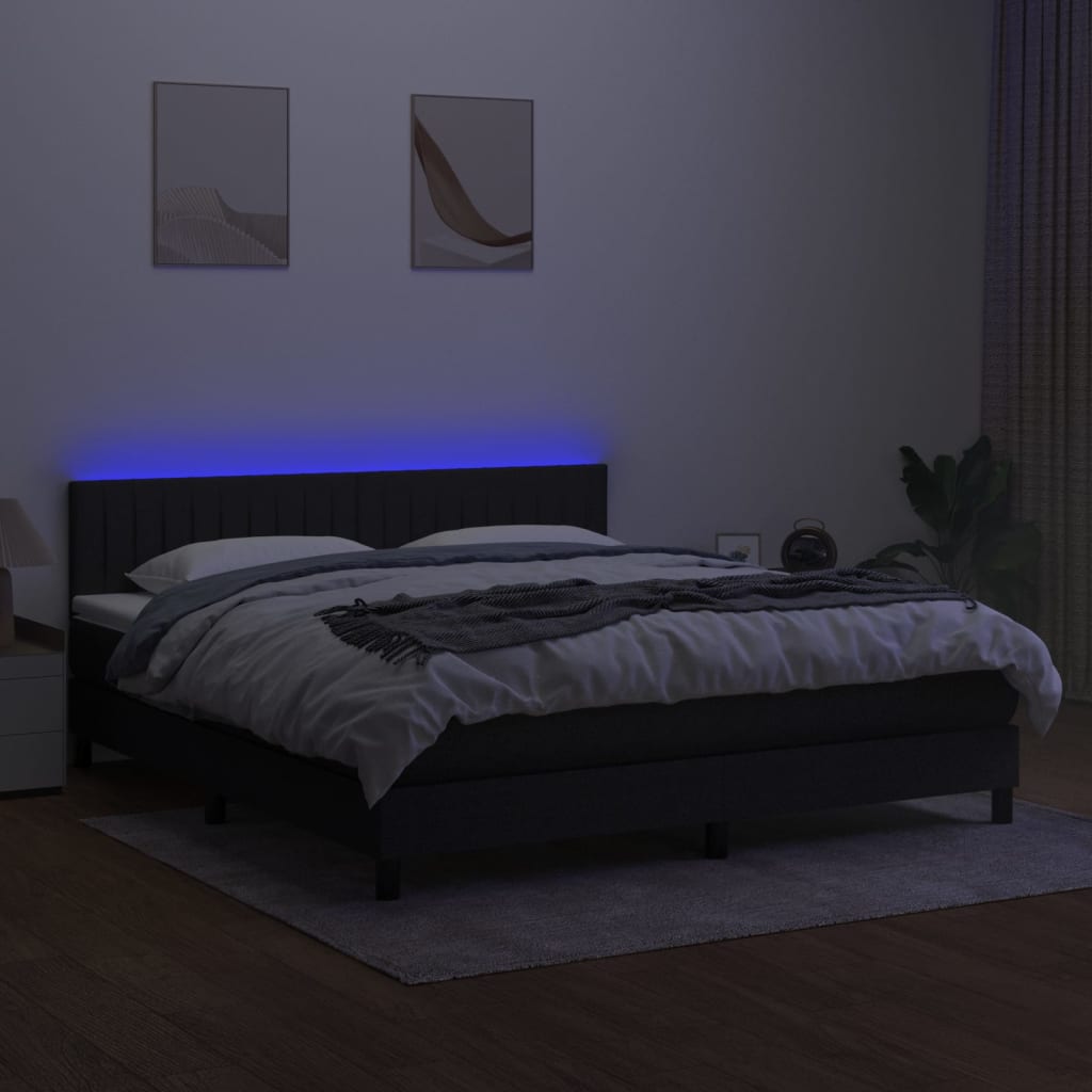 Krevet box spring s madracem LED crni 160x200 cm od tkanine