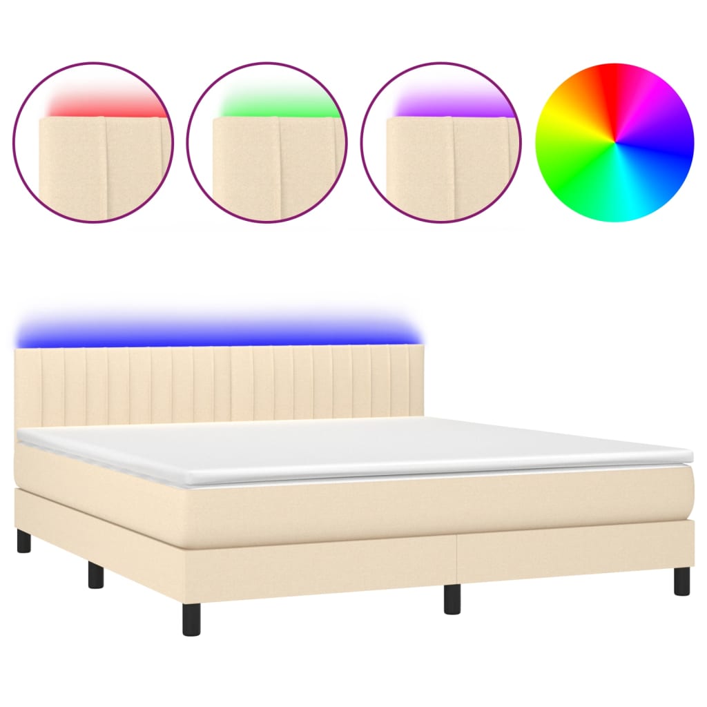 Krevet box spring s madracem LED krem 160x200 cm od tkanine