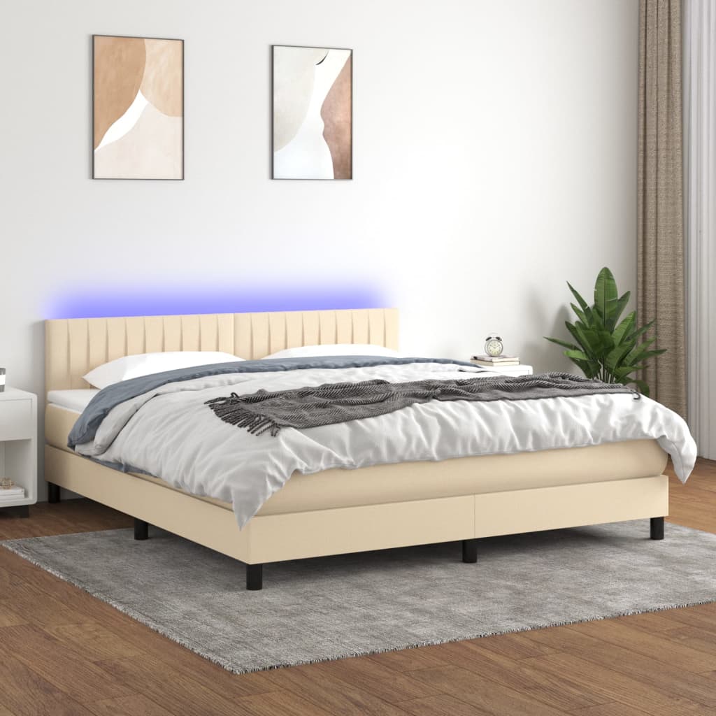 Krevet box spring s madracem LED krem 160x200 cm od tkanine