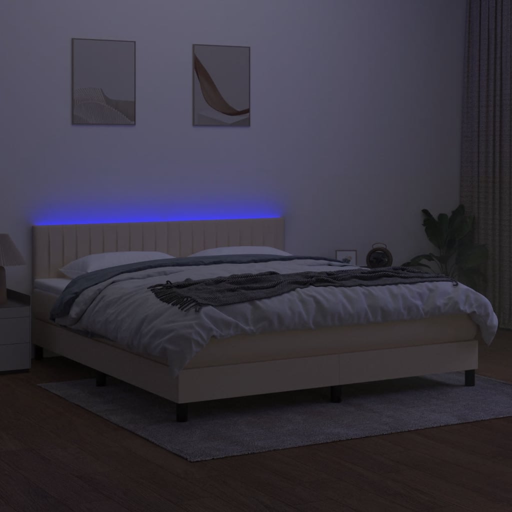 Krevet box spring s madracem LED krem 180x200 cm od tkanine