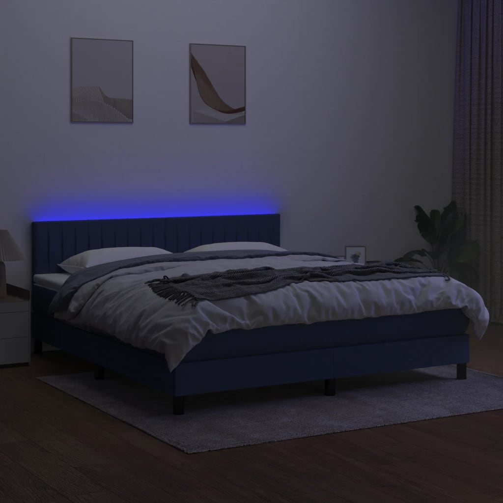 Krevet box spring s madracem LED plavi 180x200 cm od tkanine