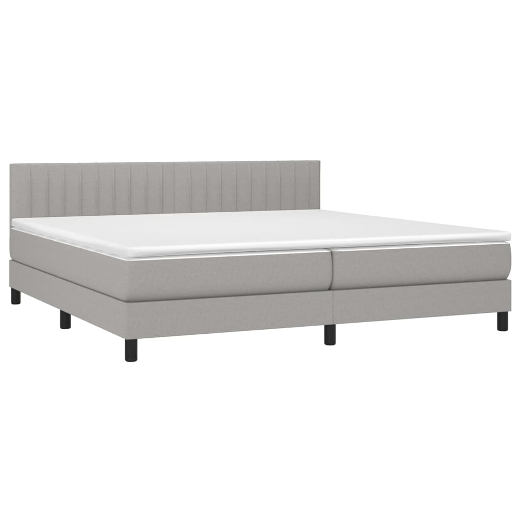 Krevet box spring s madracem LED svjetlosivi 200x200 cm tkanina
