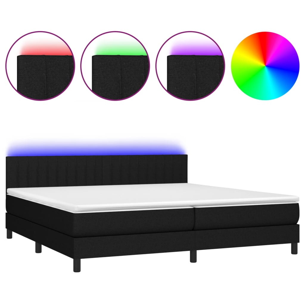 Krevet box spring s madracem LED crni 200x200 cm od tkanine