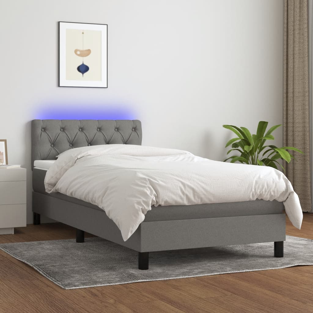 Krevet box spring s madracem LED tamnosivi 80 x 200 cm tkanina