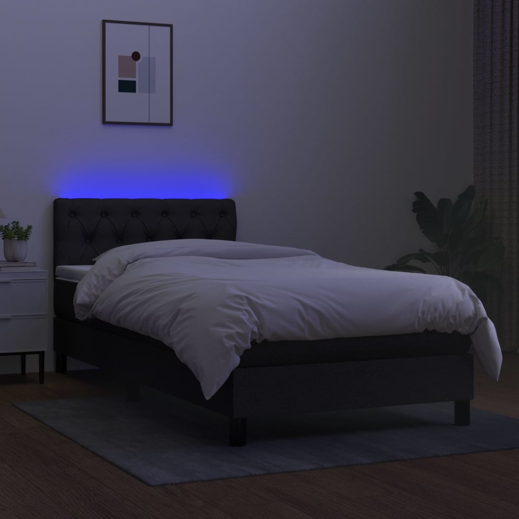 Krevet box spring s madracem LED crni 80 x 200 cm od tkanine