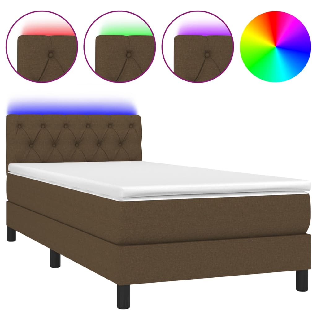 Krevet box spring s madracem LED tamnosmeđi 80 x 200 cm tkanina
