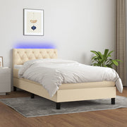 Krevet box spring s madracem LED krem 80 x 200 cm od tkanine