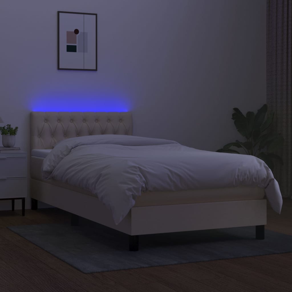 Krevet box spring s madracem LED krem 90x190 cm od tkanine