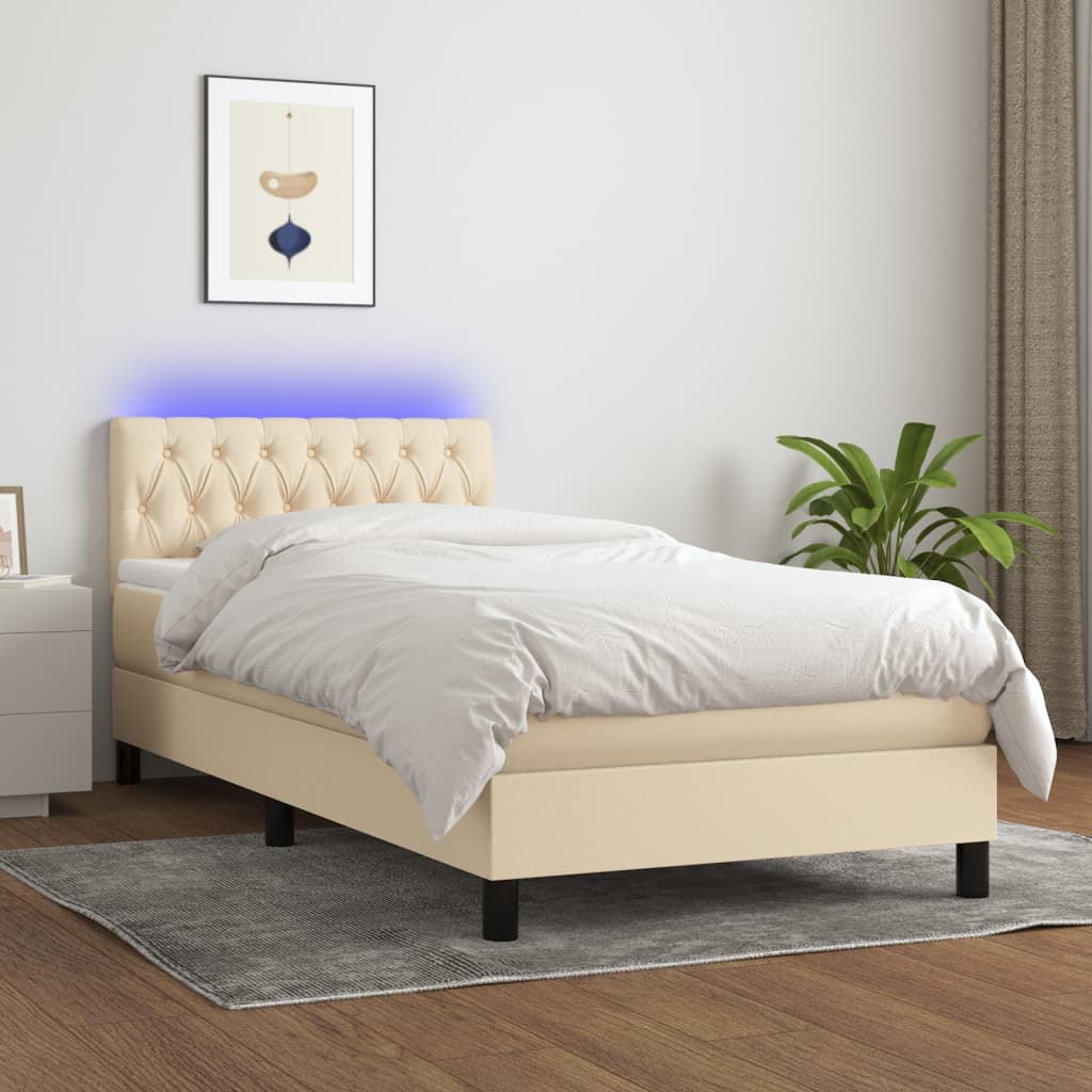 Krevet box spring s madracem LED krem 90x190 cm od tkanine