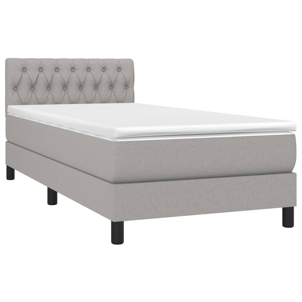 Krevet box spring s madracem LED svjetlosivi 90x200 cm tkanina
