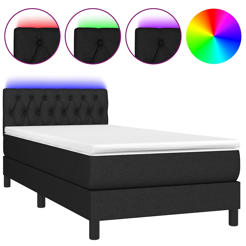 Krevet box spring s madracem LED crni 90x200 cm od tkanine