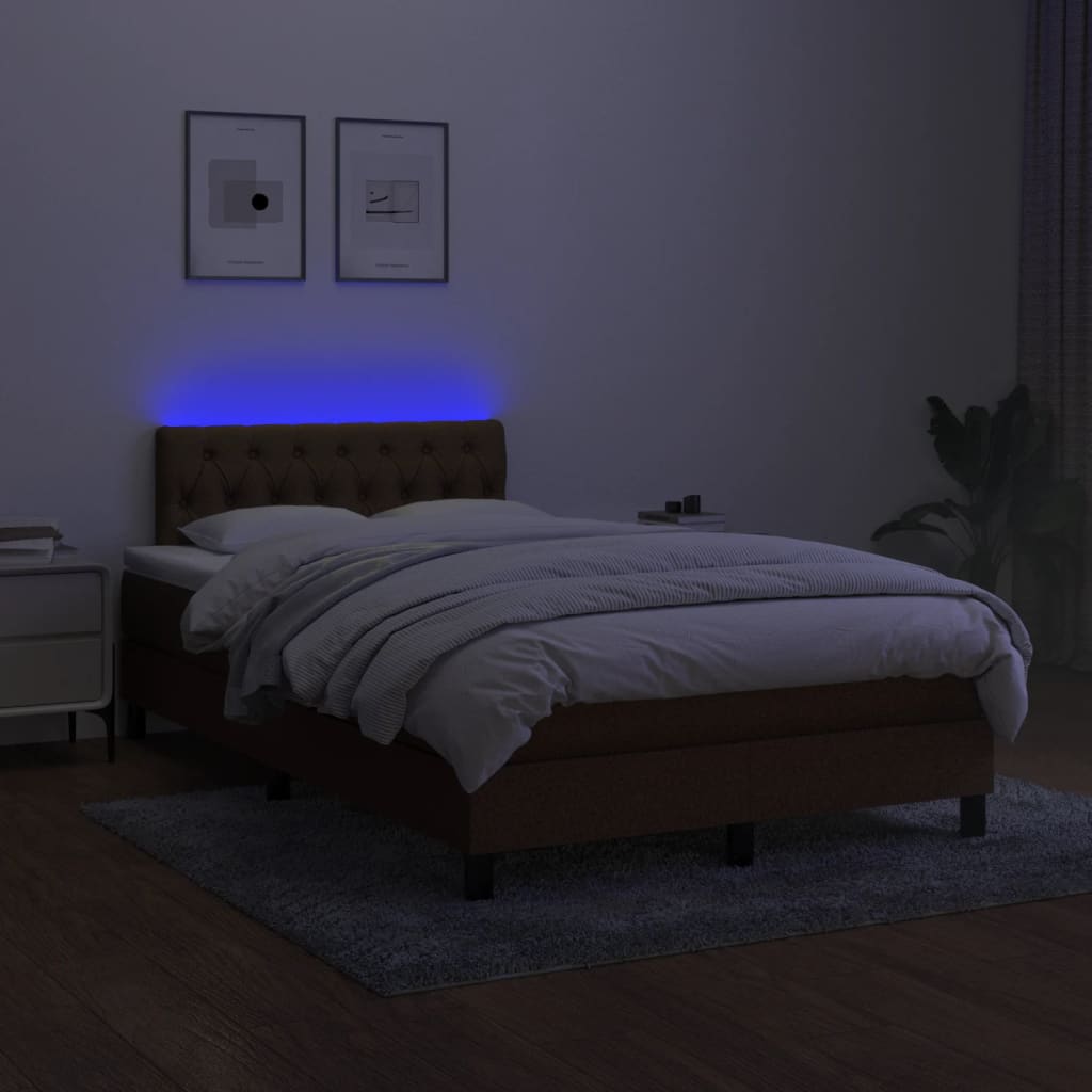 Krevet box spring s madracem LED tamnosmeđi 120x200 cm tkanina