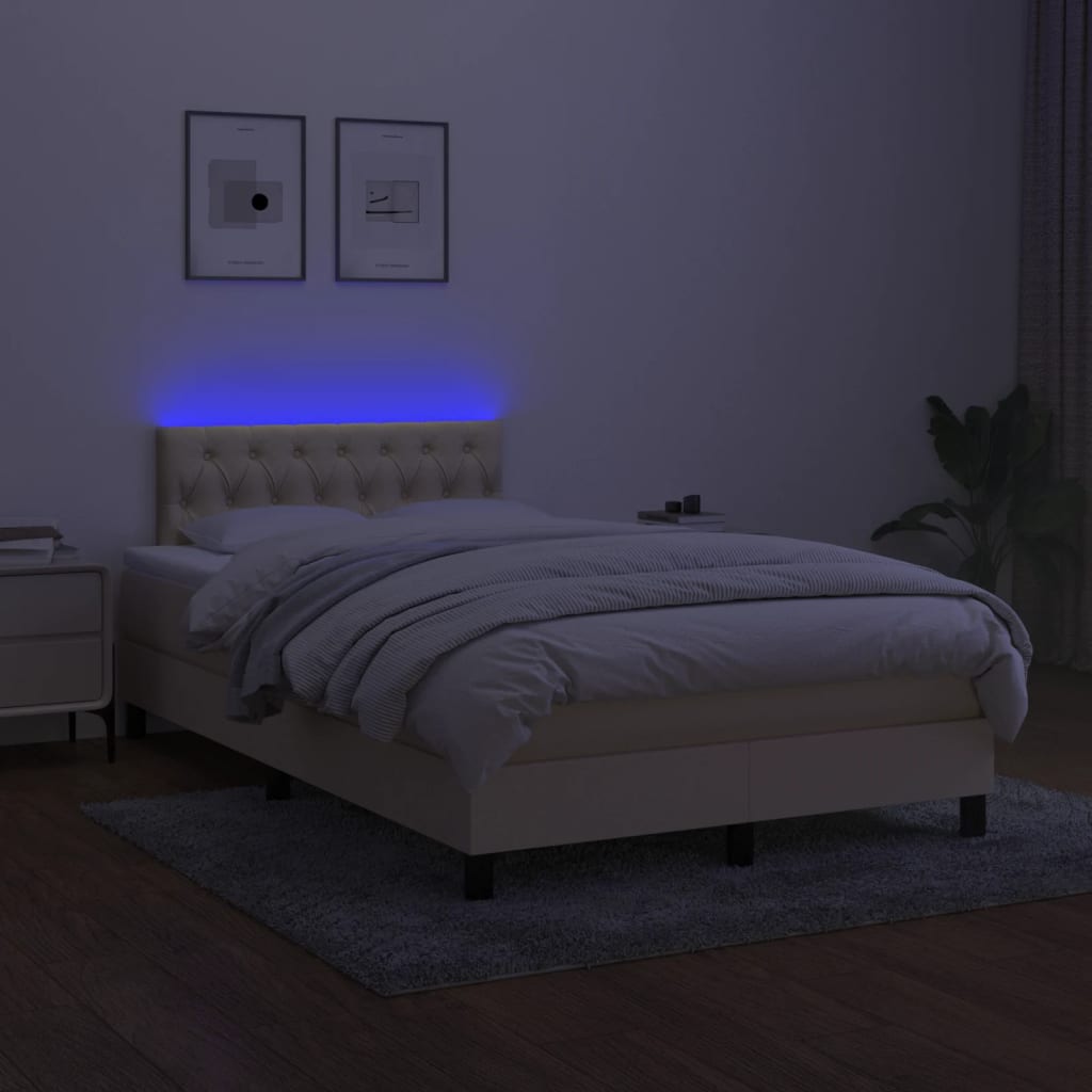 Krevet box spring s madracem LED krem 120 x 200 cm od tkanine