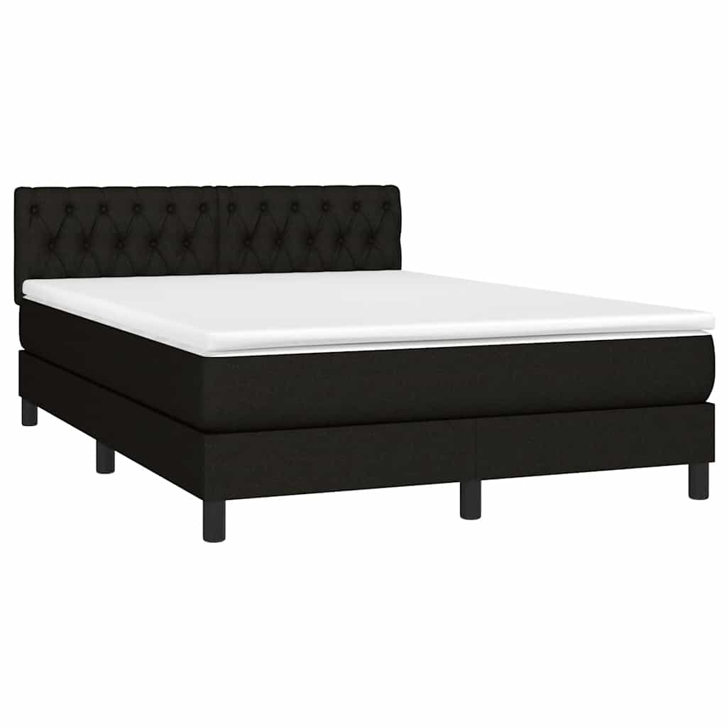 Krevet box spring s madracem LED crni 140x190 cm od tkanine