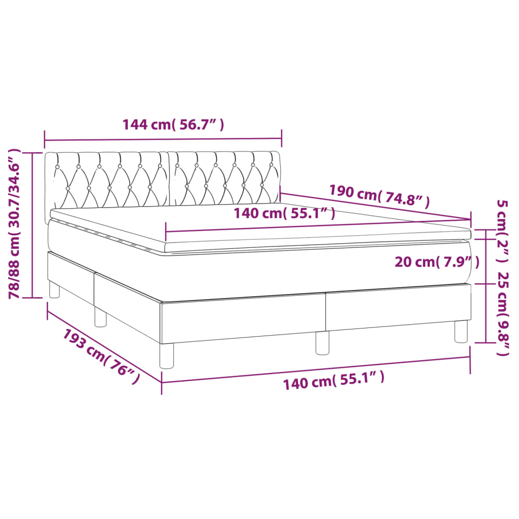Krevet box spring s madracem LED smeđesivi 140x190 cm tkanina