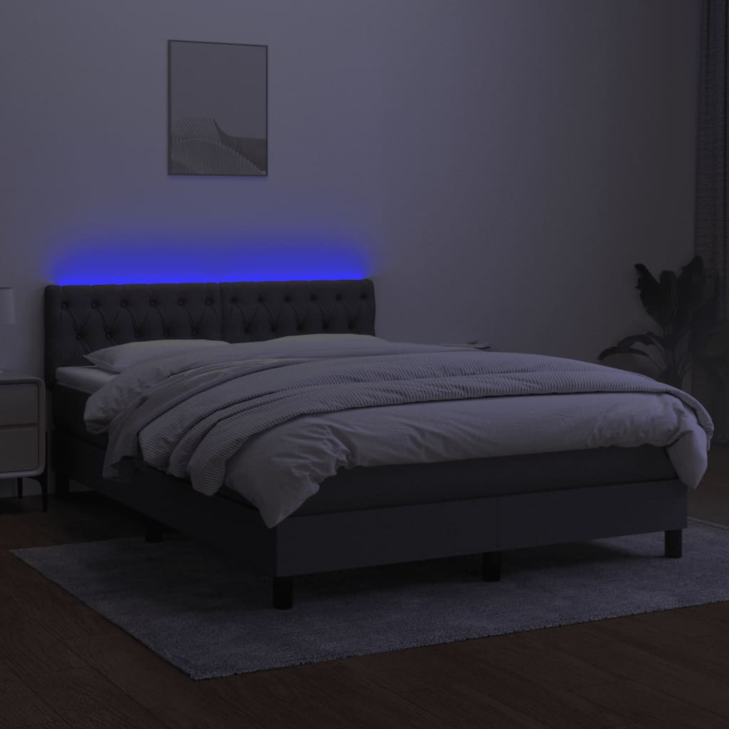 Krevet box spring s madracem LED tamnosivi 140x200 cm tkanina