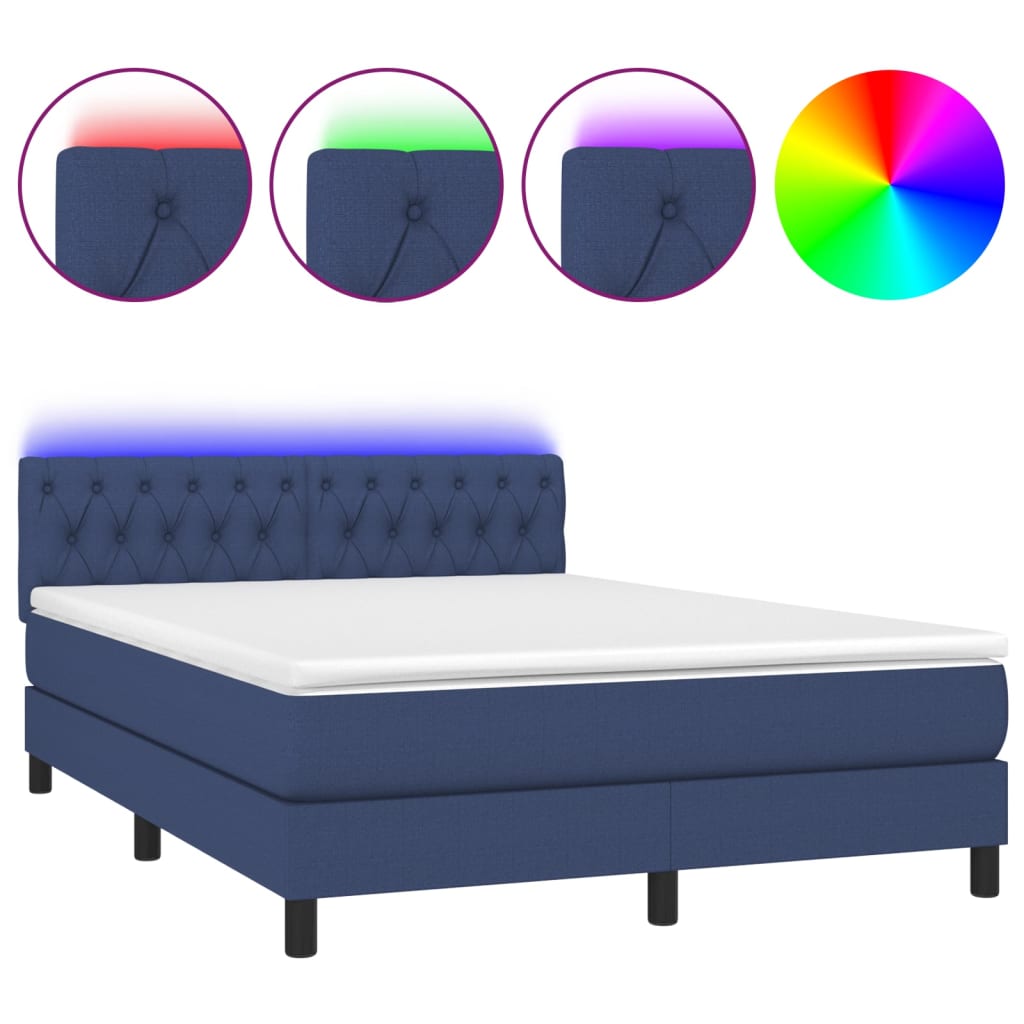 Krevet box spring s madracem LED plavi 140x200 cm od tkanine