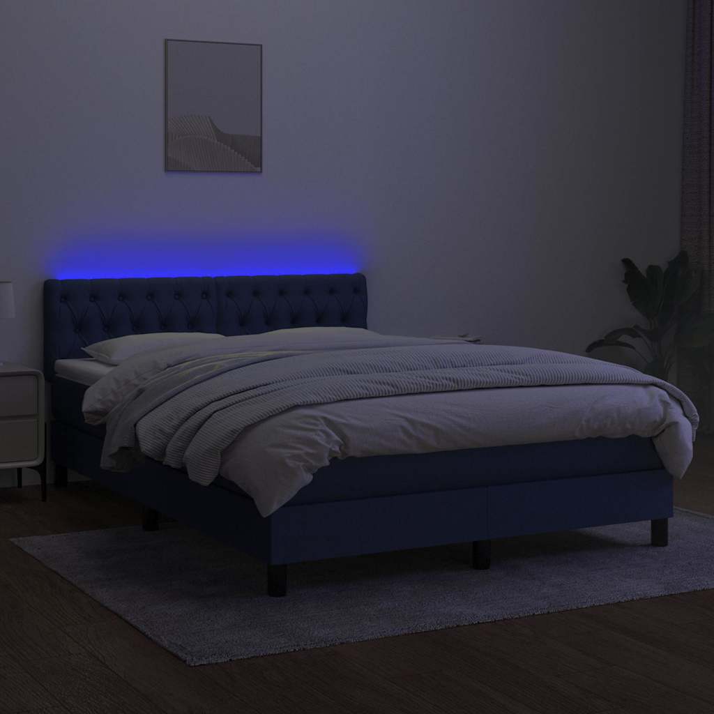 Krevet box spring s madracem LED plavi 140x200 cm od tkanine