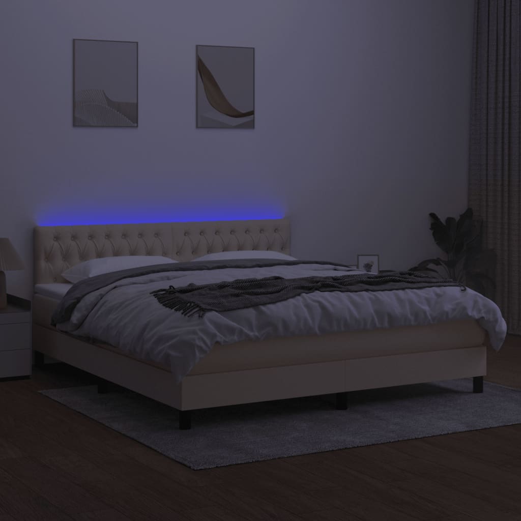 Krevet box spring s madracem LED krem 160x200 cm od tkanine