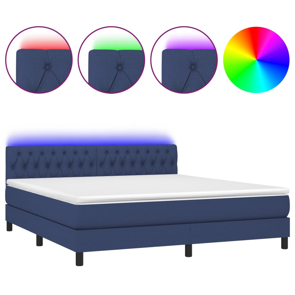 Krevet box spring s madracem LED plavi 160x200 cm od tkanine