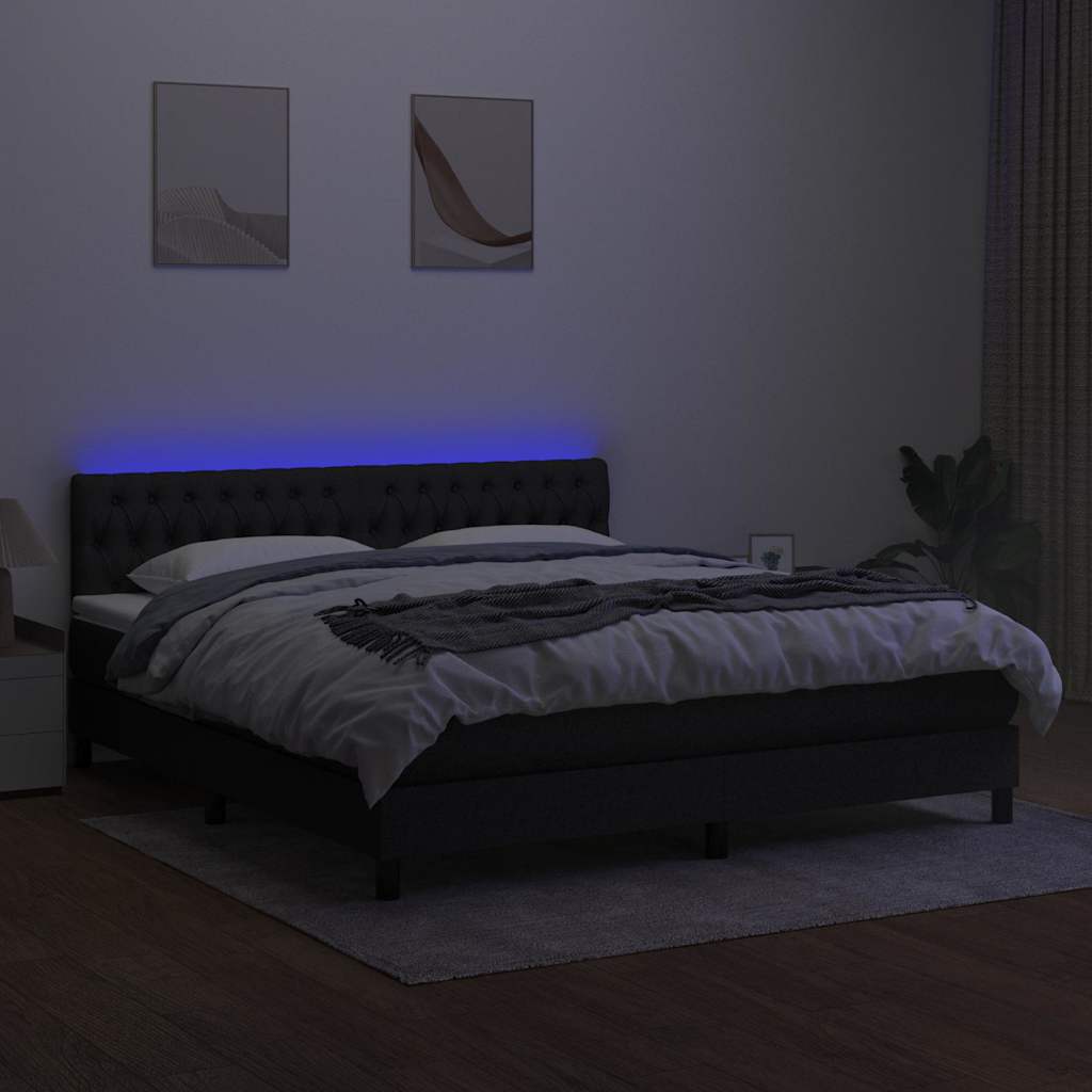 Krevet box spring s madracem LED crni 180x200 cm od tkanine