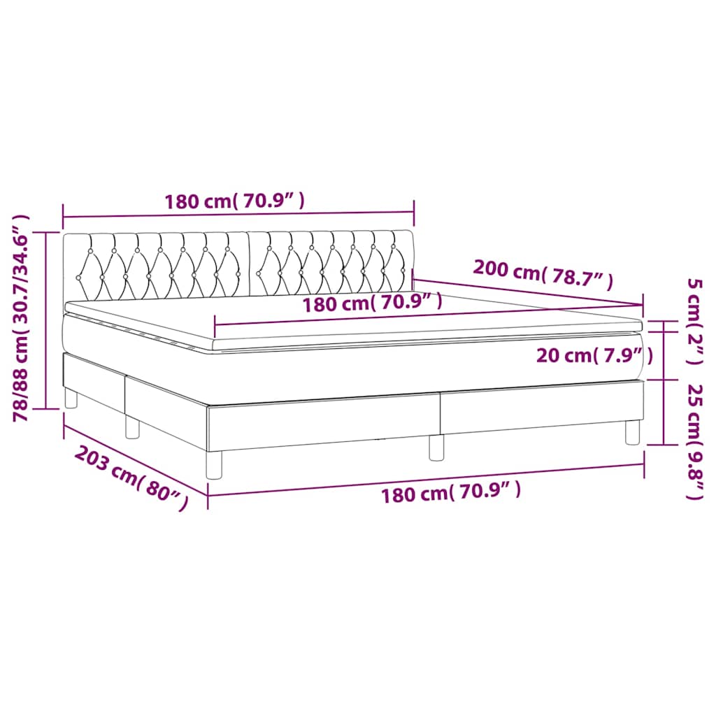 Krevet box spring s madracem LED crni 180x200 cm od tkanine