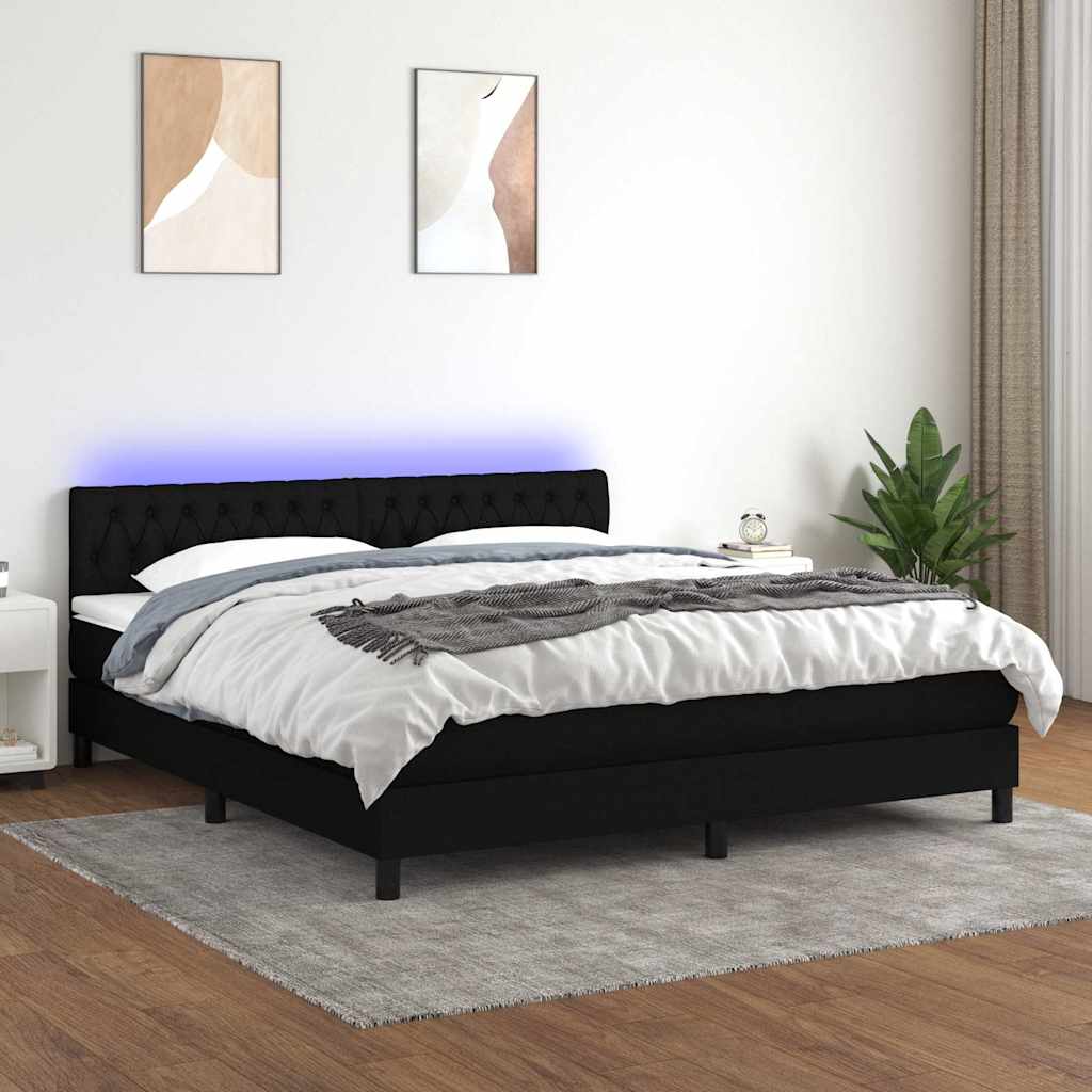 Krevet box spring s madracem LED crni 180x200 cm od tkanine