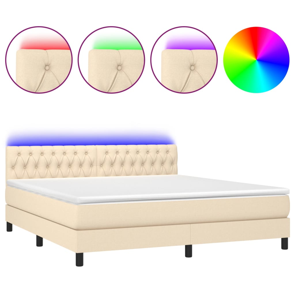 Krevet box spring s madracem LED krem 180x200 cm od tkanine