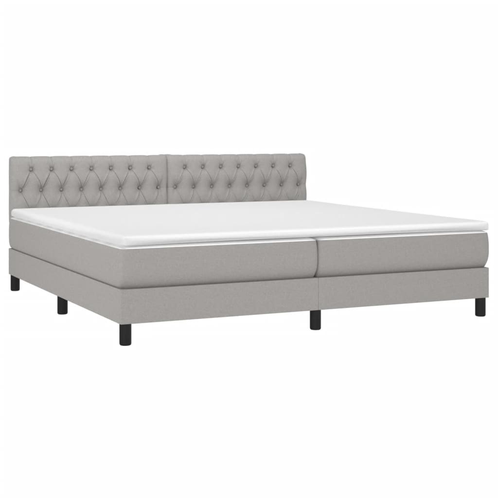 Krevet box spring s madracem LED svjetlosivi 200x200 cm tkanina