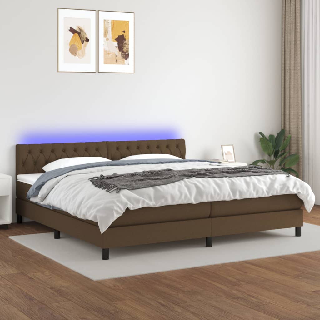 Krevet box spring s madracem LED tamnosmeđi 200x200 cm tkanina