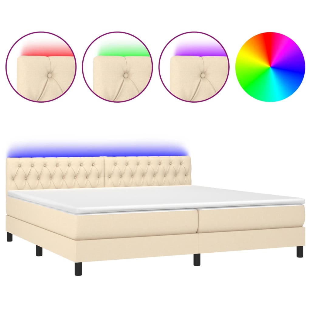 Krevet box spring s madracem LED krem 200x200 cm od tkanine
