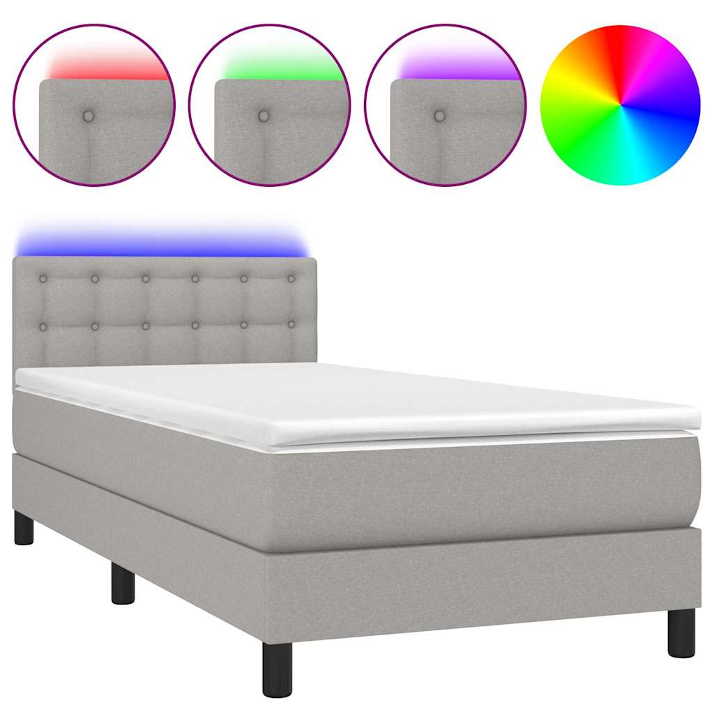 Krevet box spring s madracem LED svjetlosivi 80x200 cm tkanina