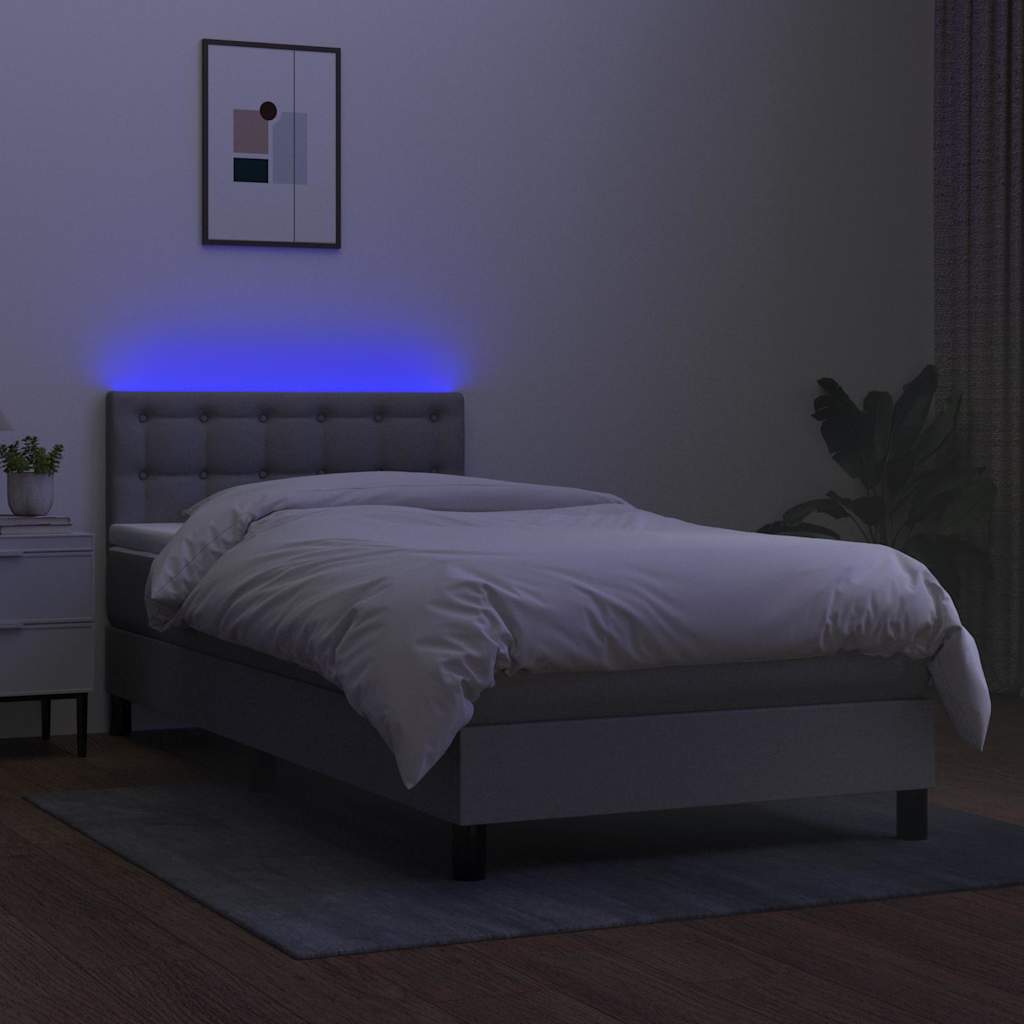 Krevet box spring s madracem LED svjetlosivi 80x200 cm tkanina