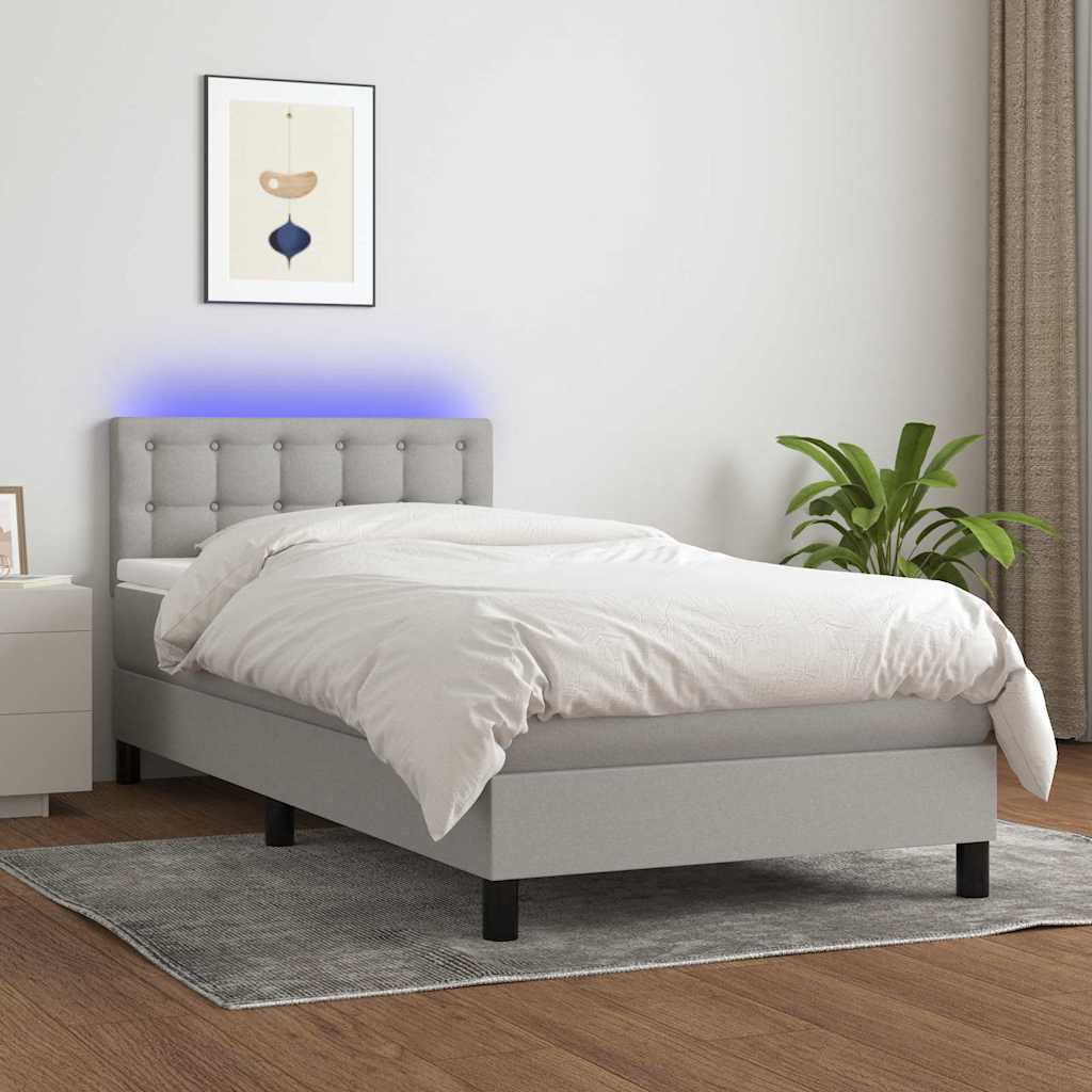 Krevet box spring s madracem LED svjetlosivi 80x200 cm tkanina