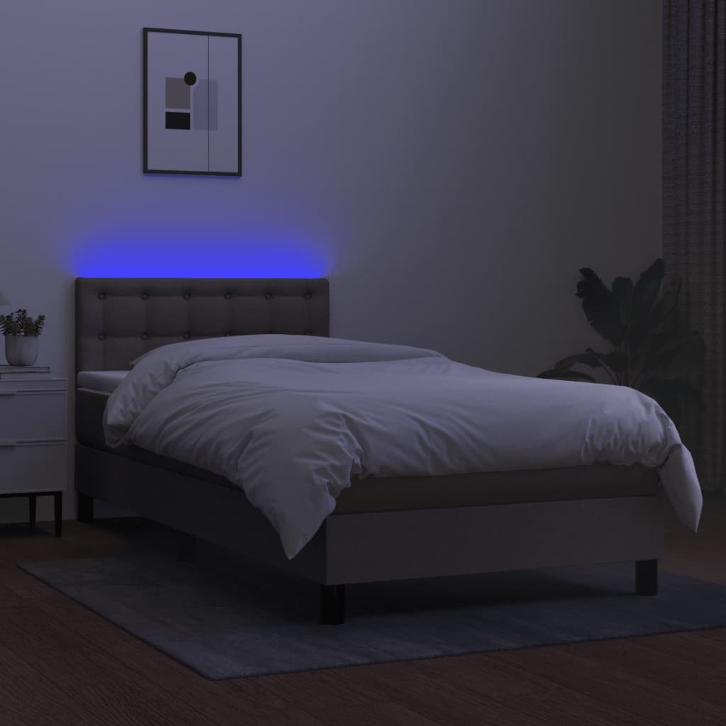 Krevet box spring s madracem LED smeđesivi 80 x 200 cm tkanina