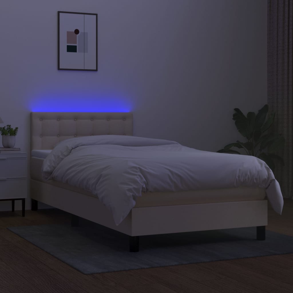 Krevet box spring s madracem LED krem 80 x 200 cm od tkanine