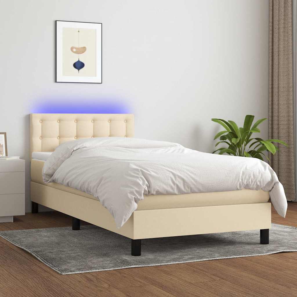 Krevet box spring s madracem LED krem 80 x 200 cm od tkanine