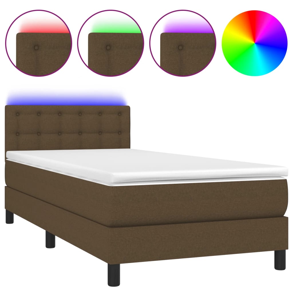 Krevet box spring s madracem LED tamnosmeđi 90x190 cm tkanina