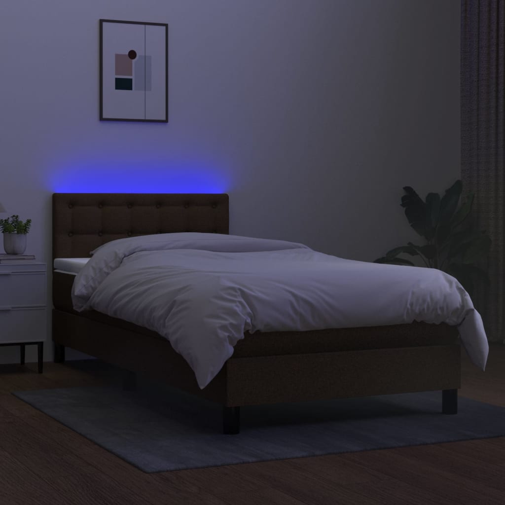 Krevet box spring s madracem LED tamnosmeđi 90x190 cm tkanina