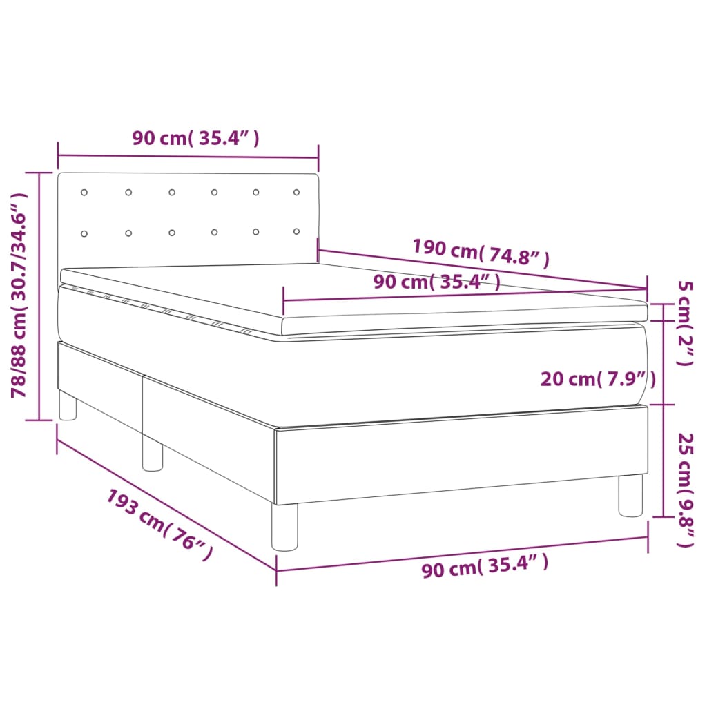 Krevet box spring s madracem LED tamnosmeđi 90x190 cm tkanina